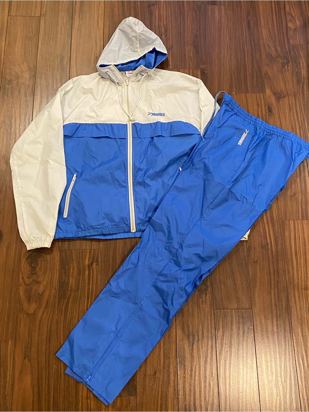 Vintage Brooks nylon track suit, wind suit, running suit, hoodie jacket & pants